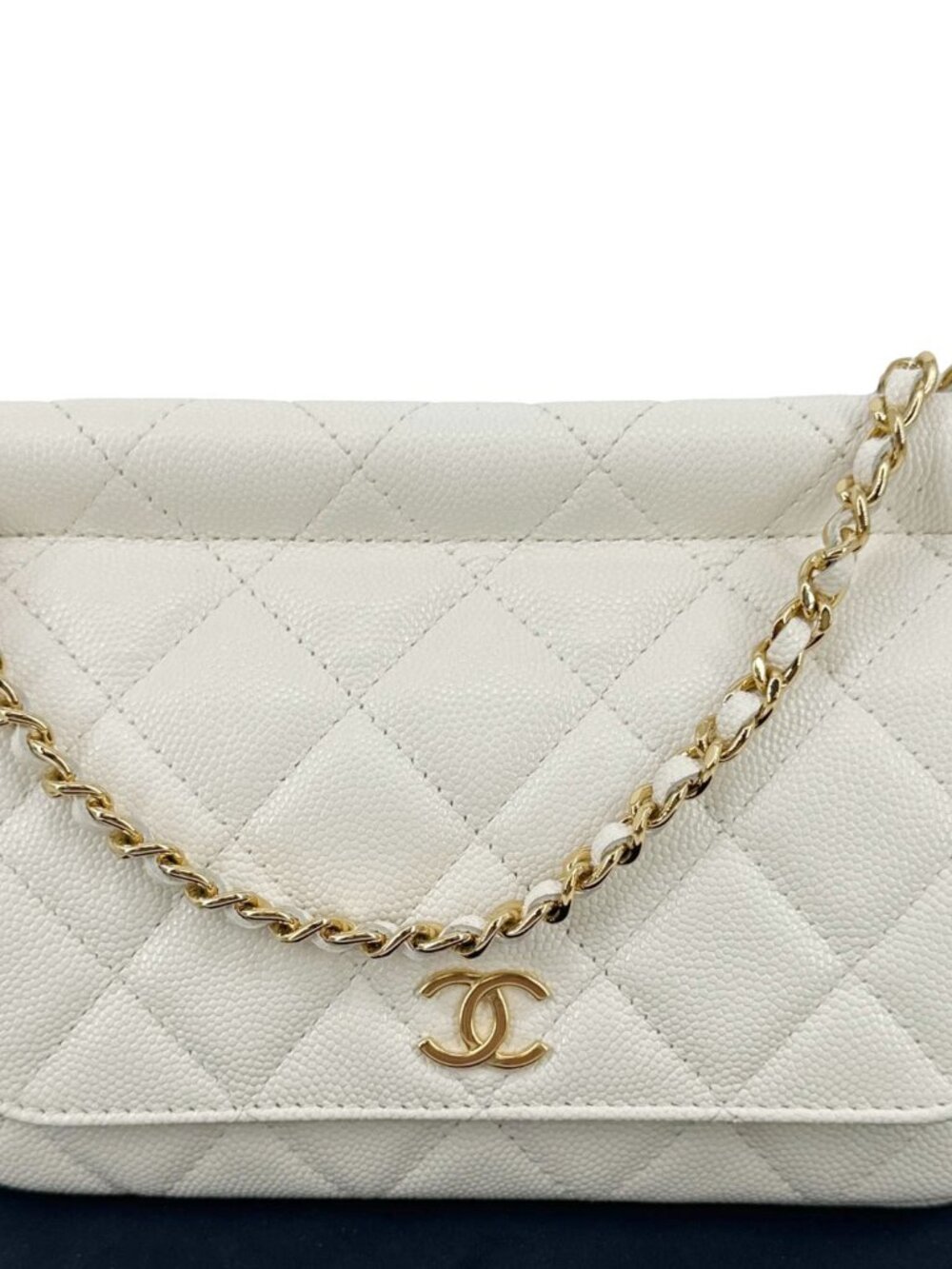 Chanel CC Frame Flap Quilted Caviar Leather Crossbody Bag White - Picture 3 of 11